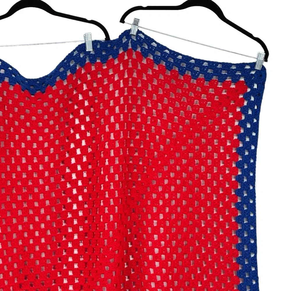 *Beautiful Hand Made Red and Blue Crocheted Blanket